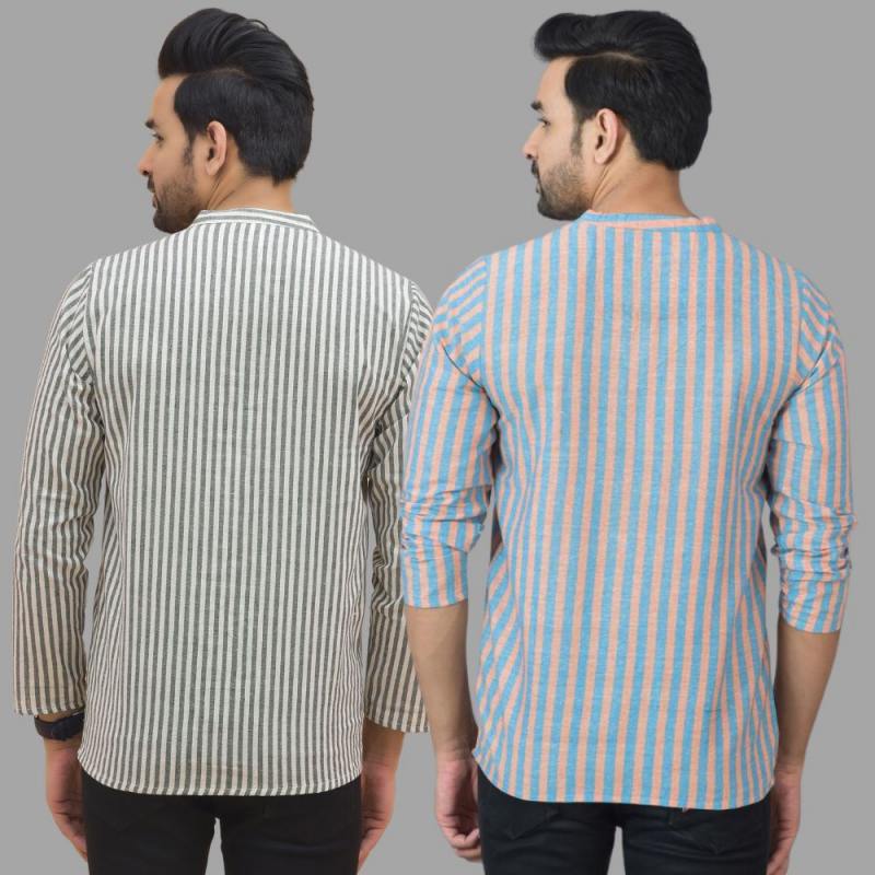 Combo of 2 Men Cotton Stripe Short Kurta-25767