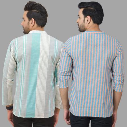 Combo of 2 Men Cotton Stripe Short Kurta-25771