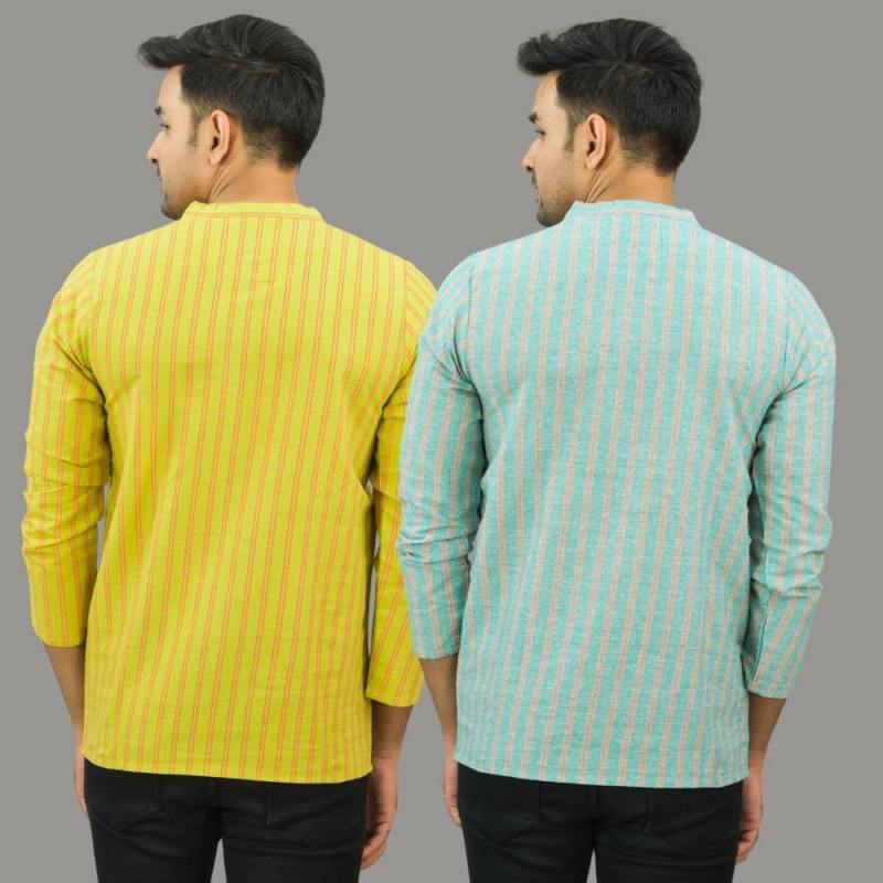 Combo of 2 Men Cotton Stripe Short Kurta-25716