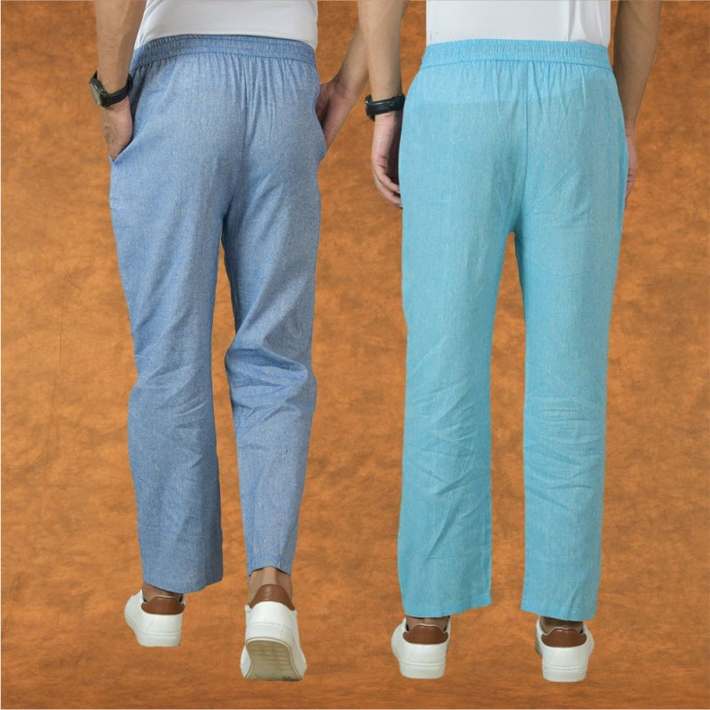 Combo of 2 Men Denim Sky Blue Cotton Handloom Solid Pant-15064