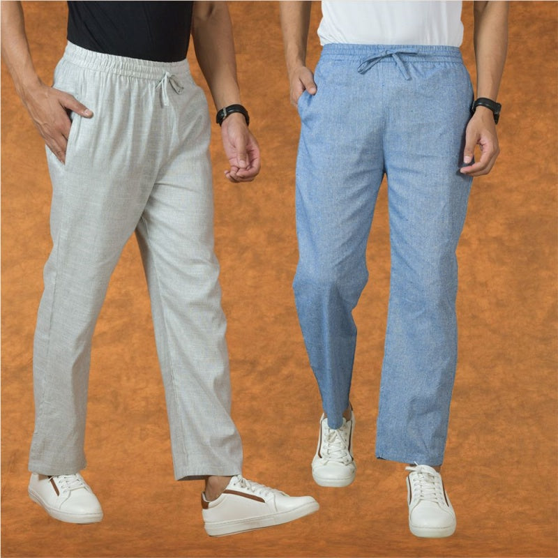 Combo of 2 Men Denim White Cotton Handloom Solid Pant-15062