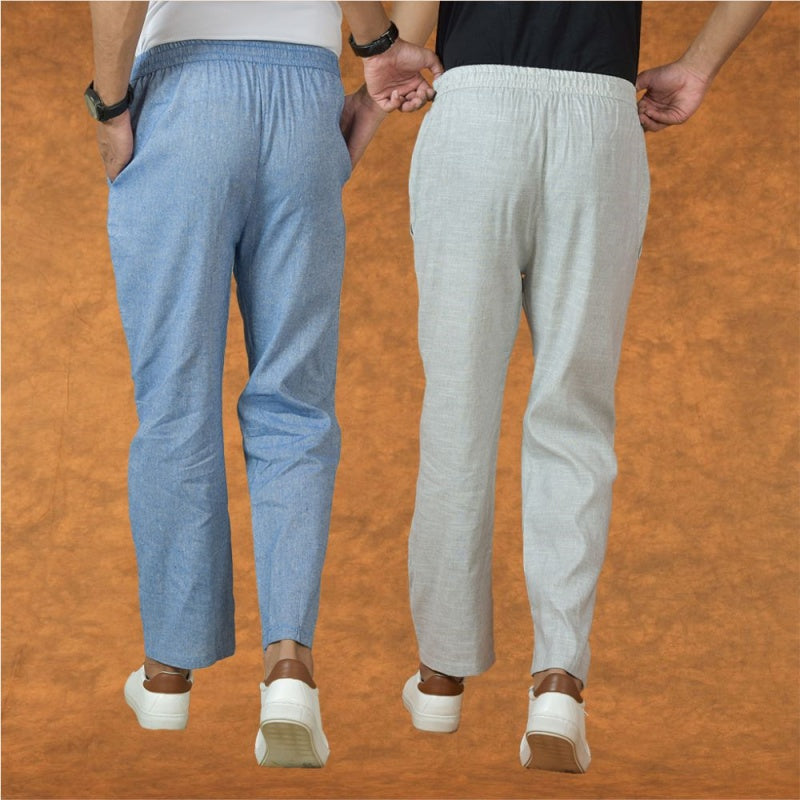 Combo of 2 Men Denim White Cotton Handloom Solid Pant-15062