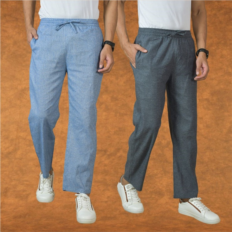 Combo of 2 Men Gray Denim Cotton Handloom Solid Pant-15066