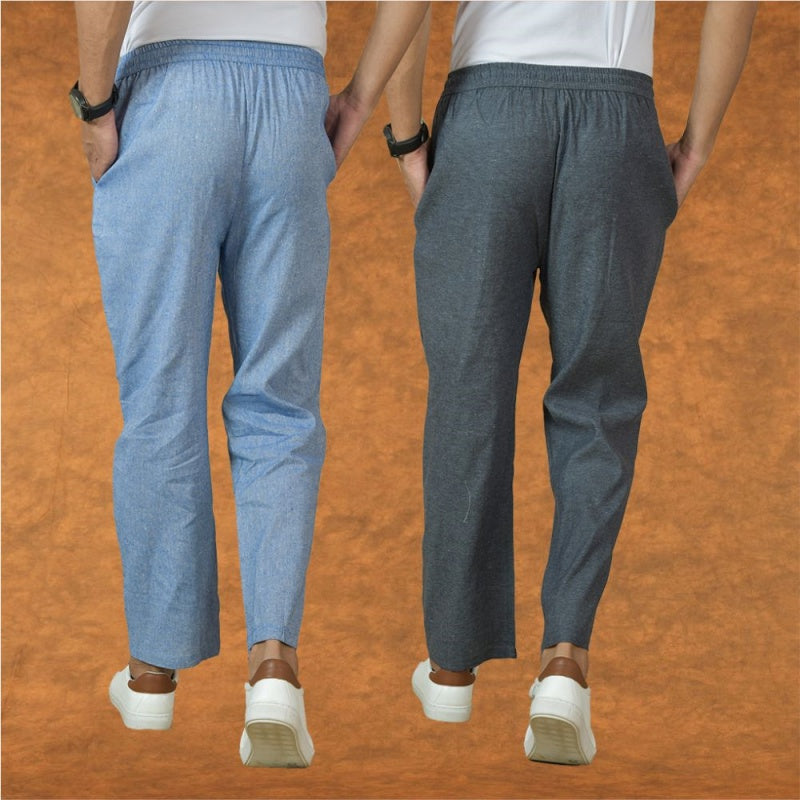 Combo of 2 Men Gray Denim Cotton Handloom Solid Pant-15066