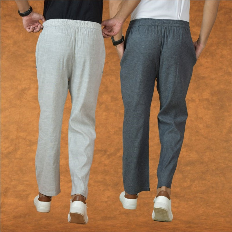 Combo of 2 Men Gray White Cotton Handloom Solid Pant-15063