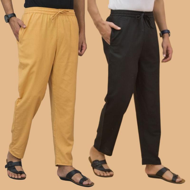 Combo of 2 Men Solid Cotton Flex Pant Black Beige-15644