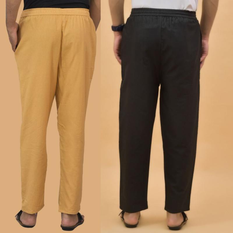 Combo of 2 Men Solid Cotton Flex Pant Black Beige-15644