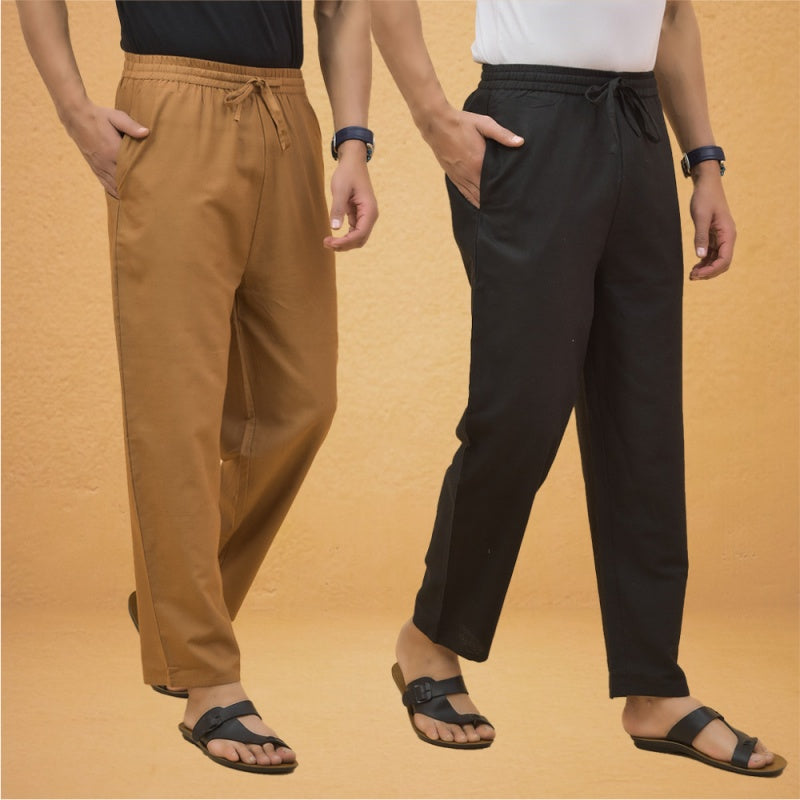 Combo of 2 Men Solid Cotton Flex Pant Black Brown-15506
