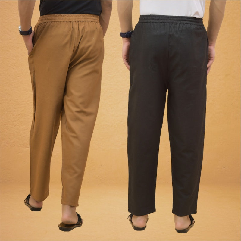 Combo of 2 Men Solid Cotton Flex Pant Black Brown-15506