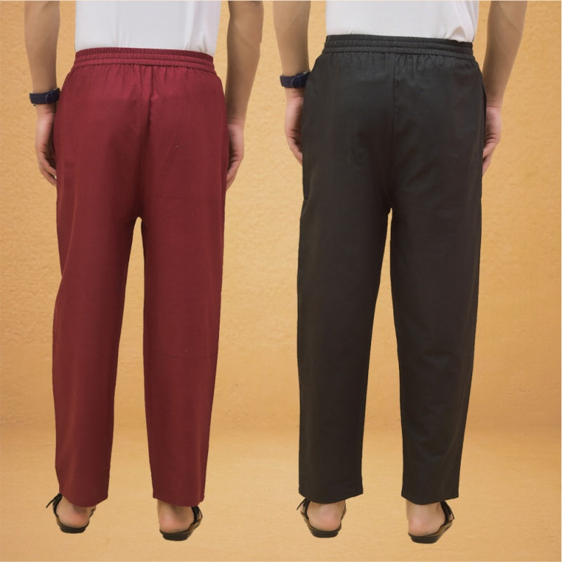 Combo of 2 Men Solid Cotton Flex Pant Black Maroon-15512