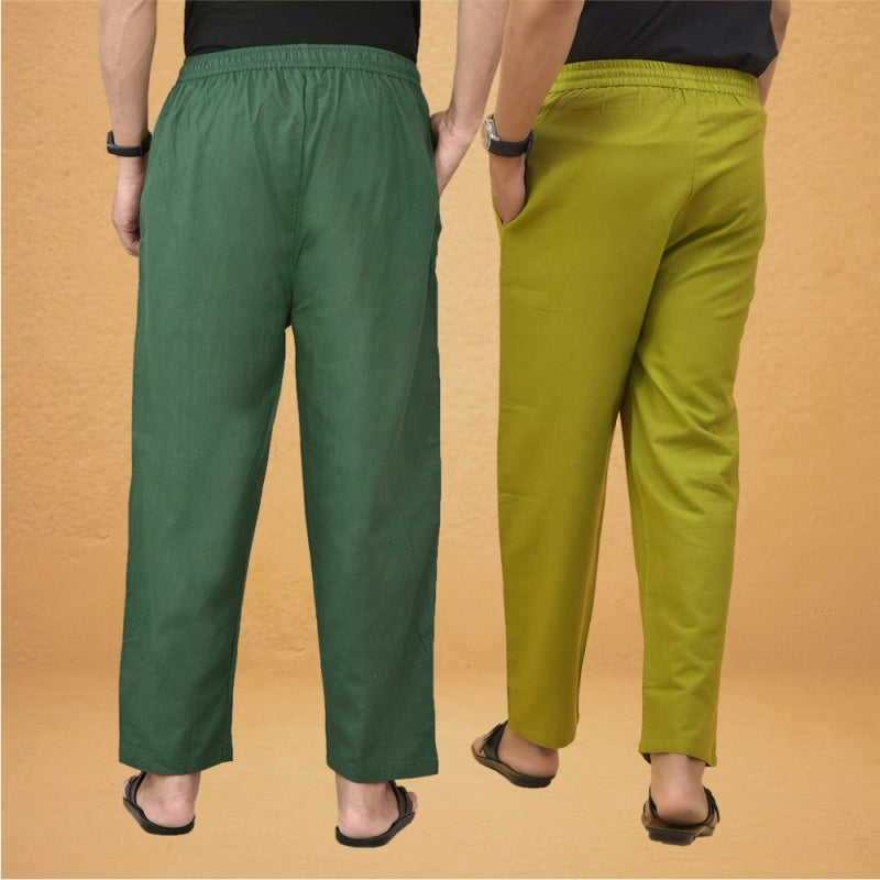 Combo of 2 Men Solid Cotton Flex Pant Bottle Green Olive Green-15518