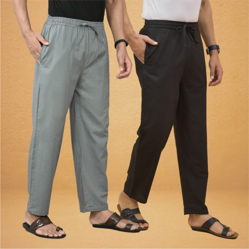 Combo of 2 Men Solid Cotton Flex Pant Gray Black-15531