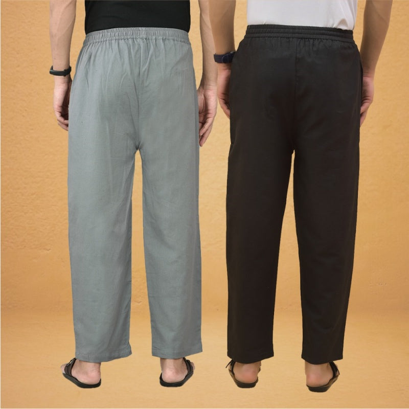 Combo of 2 Men Solid Cotton Flex Pant Gray Black-15531