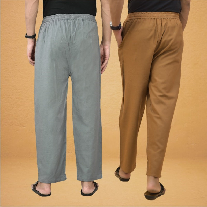 Combo of 2 Men Solid Cotton Flex Pant Gray Brown-15519