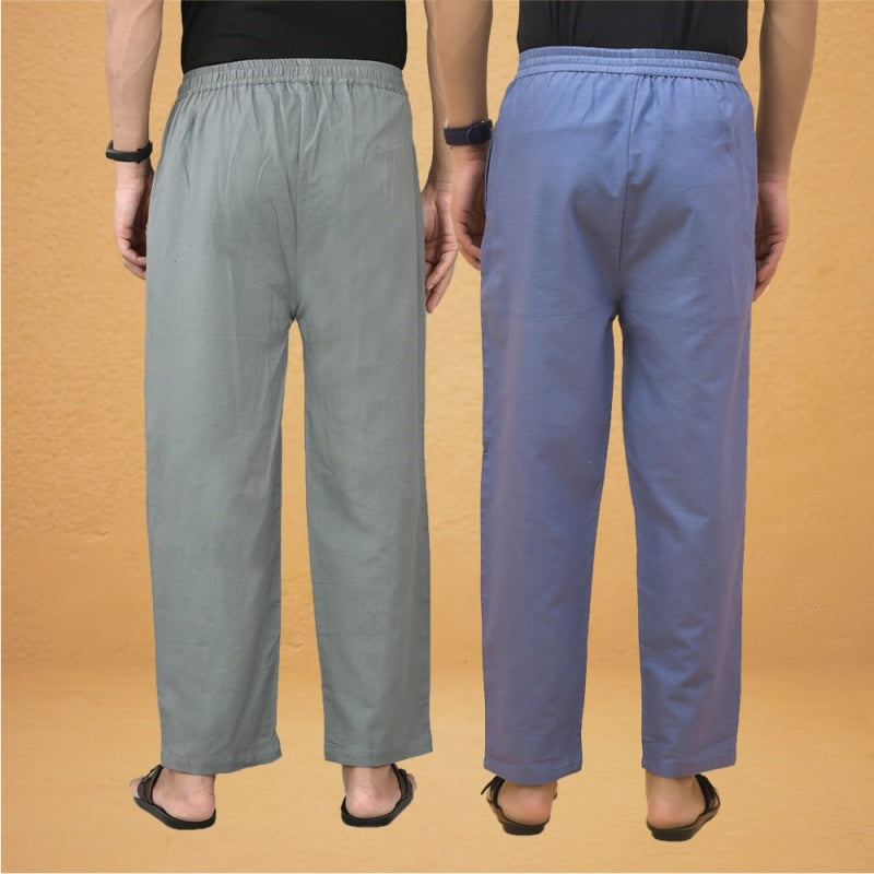Combo of 2 Men Solid Cotton Flex Pant Gray Sky Blue-15522