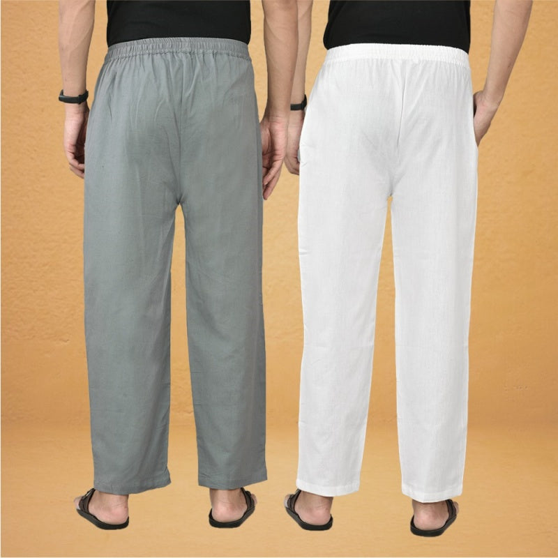 Combo of 2 Men Solid Cotton Flex Pant Gray White-15534