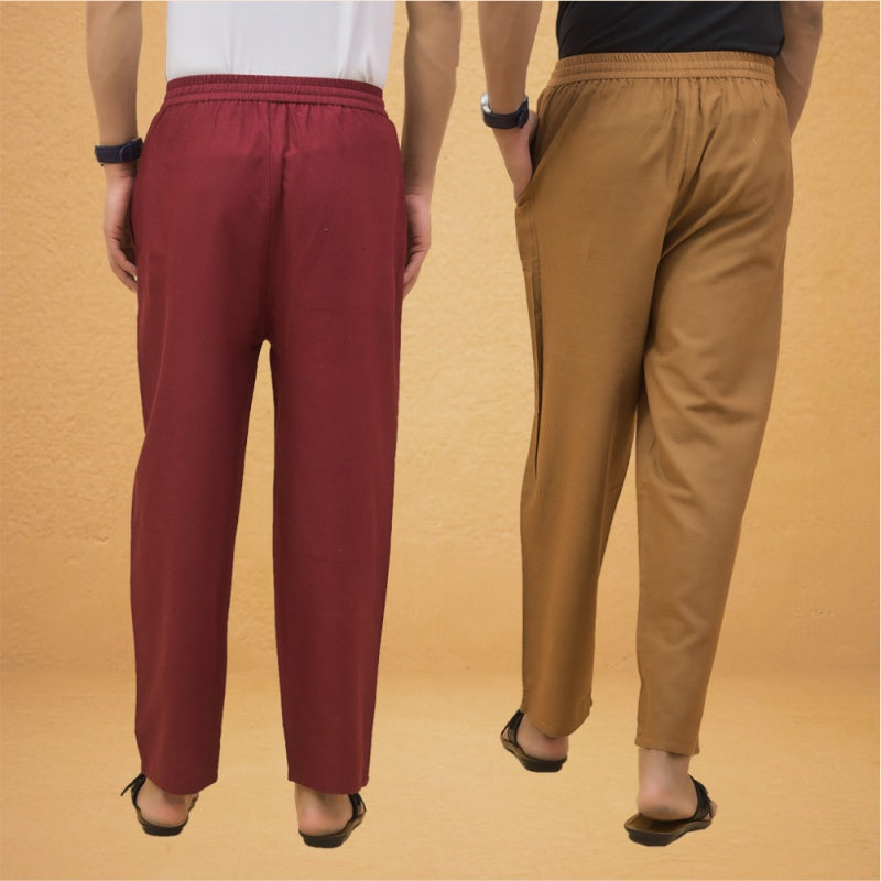 Combo of 2 Men Solid Cotton Flex Pant Maroon Brown-15505