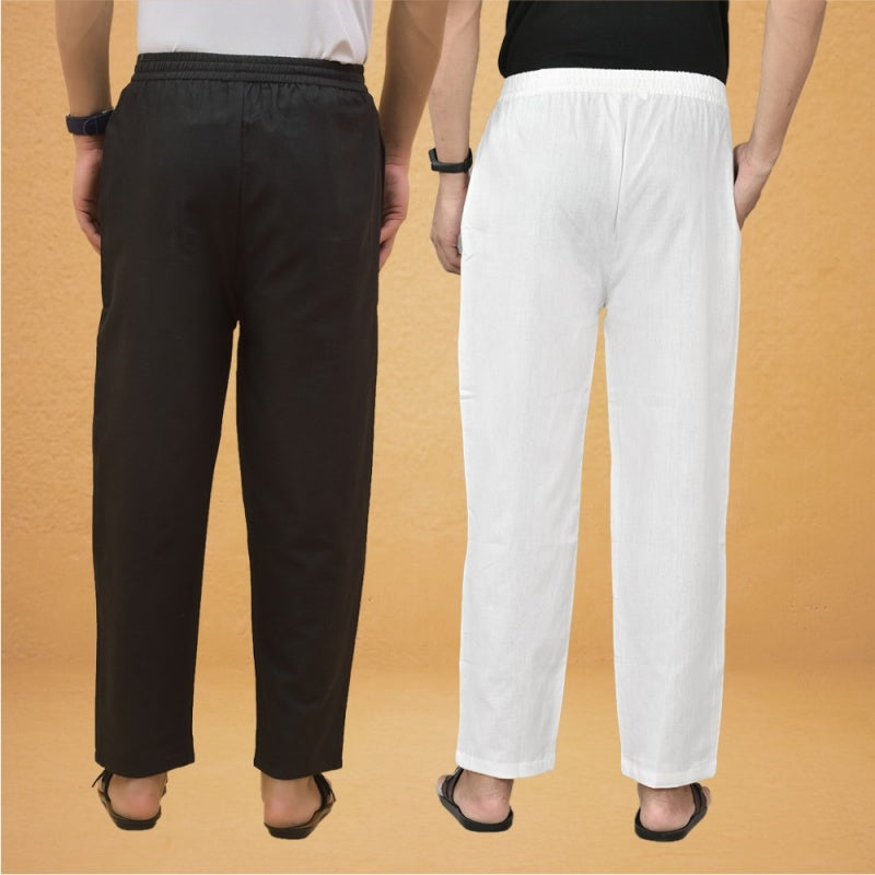 Combo of 2 Men Solid Cotton Flex Pant White Black-15532