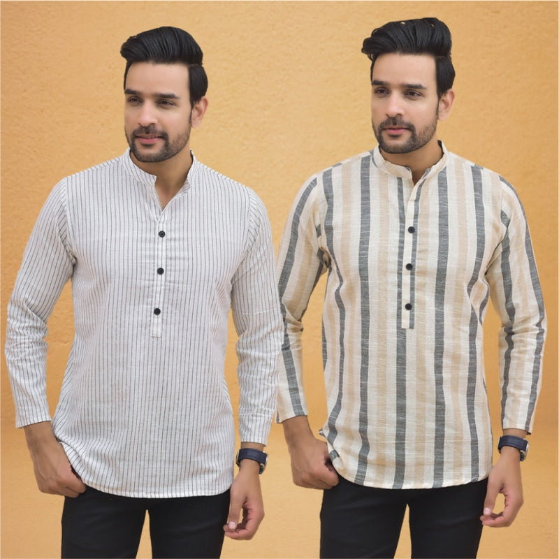 Combo of 2 Men Stripe Cotton Handloom Kurta-25046