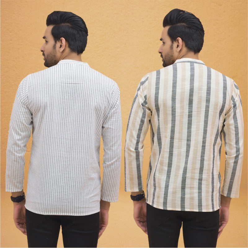 Combo of 2 Men Stripe Cotton Handloom Kurta-25046