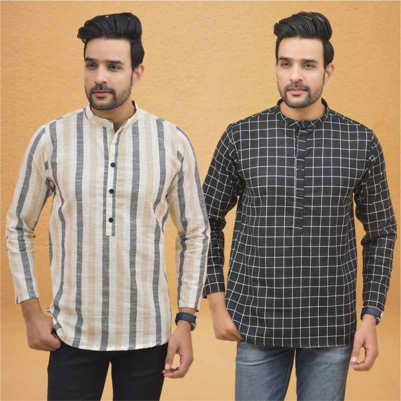 Combo of 2 Men Stripe Cotton Handloom Kurta-25055