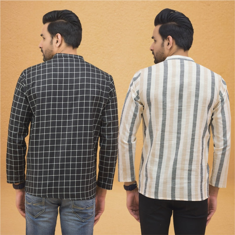 Combo of 2 Men Stripe Cotton Handloom Kurta-25055
