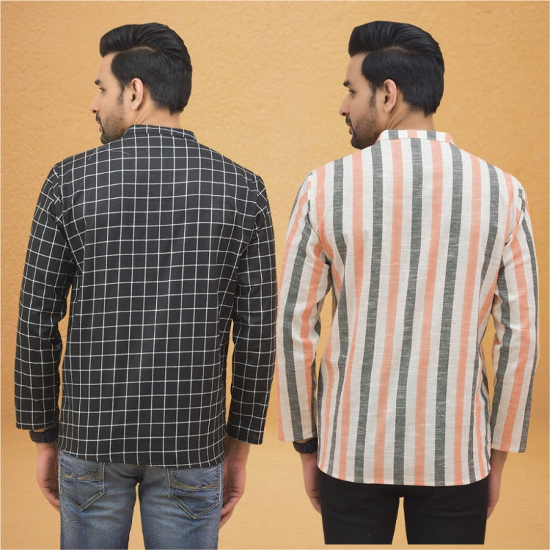 Combo of 2 Men Cotton Stripe Short Kurta-25739