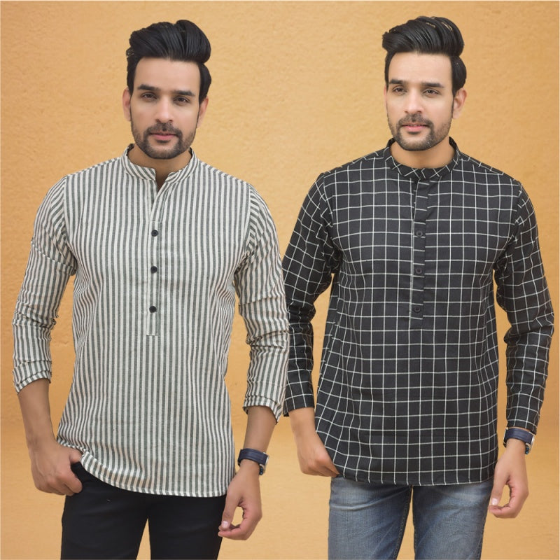 Combo of 2 Men Stripe Cotton Handloom Kurta-25044