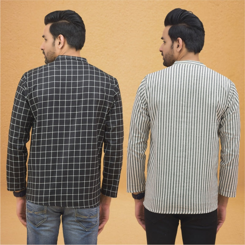 Combo of 2 Men Stripe Cotton Handloom Kurta-25044