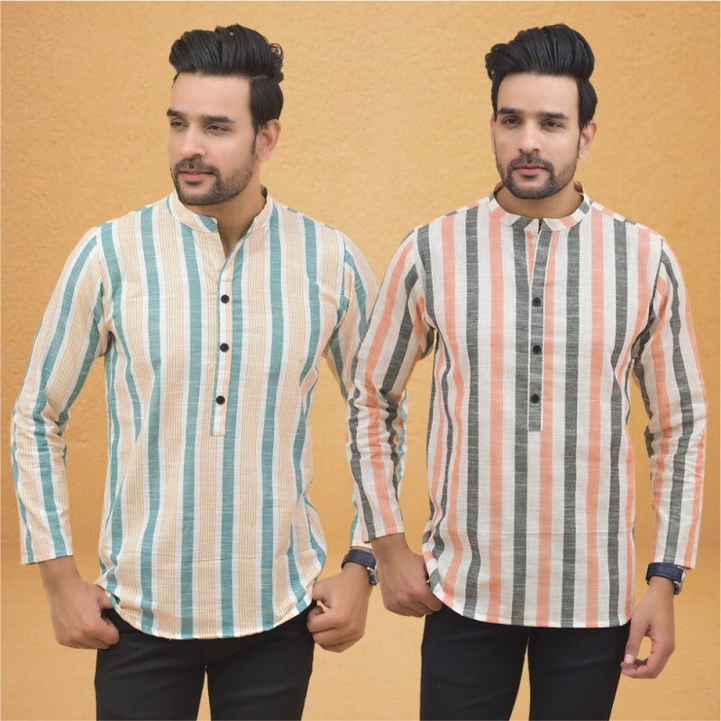 Combo of 2 Men Stripe Cotton Handloom Kurta-25028