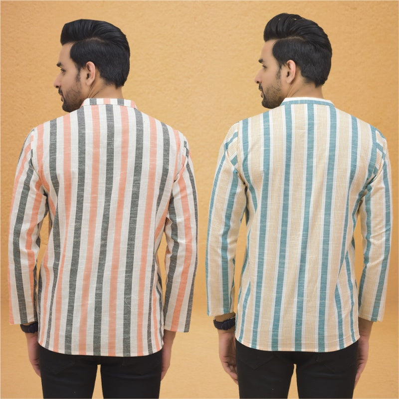 Combo of 2 Men Stripe Cotton Handloom Kurta-25028