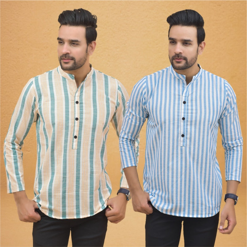 Combo of 2 Men Stripe Cotton Handloom Kurta-25019
