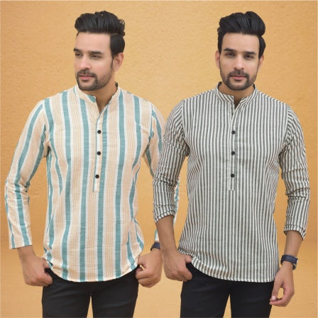 combo of 2 Men Stripe Cotton Handloom Kurta-25043