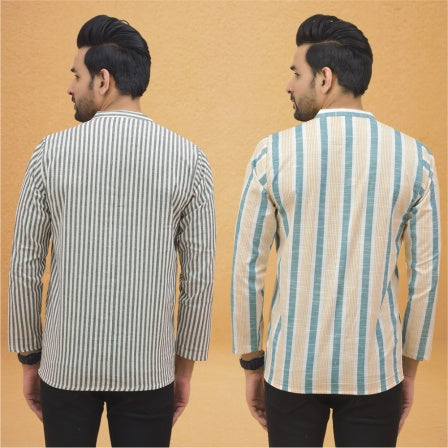 combo of 2 Men Stripe Cotton Handloom Kurta-25043