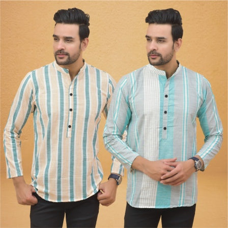 Combo of 2 Men Stripe Cotton Handloom Kurta-25058