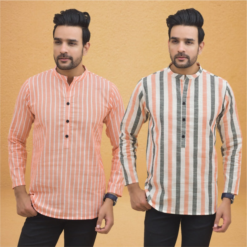 Combo of 2 Men Stripe Cotton Handloom Kurta-25022