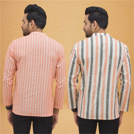 Combo of 2 Men Stripe Cotton Handloom Kurta-25022