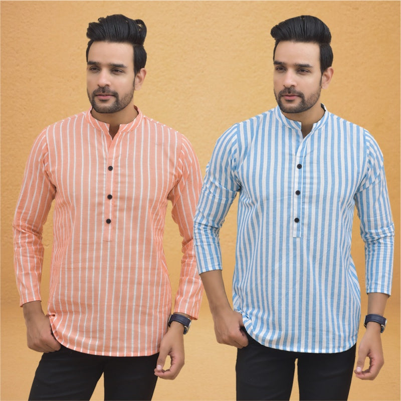 Combo of 2 Men Stripe Cotton Handloom Kurta-25013