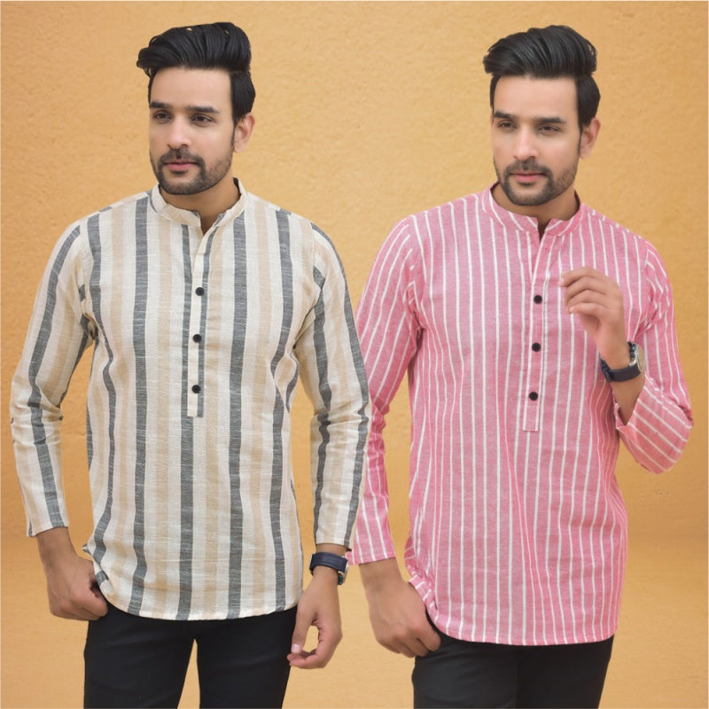 Combo of 2 Men Stripe Cotton Handloom Kurta-25053