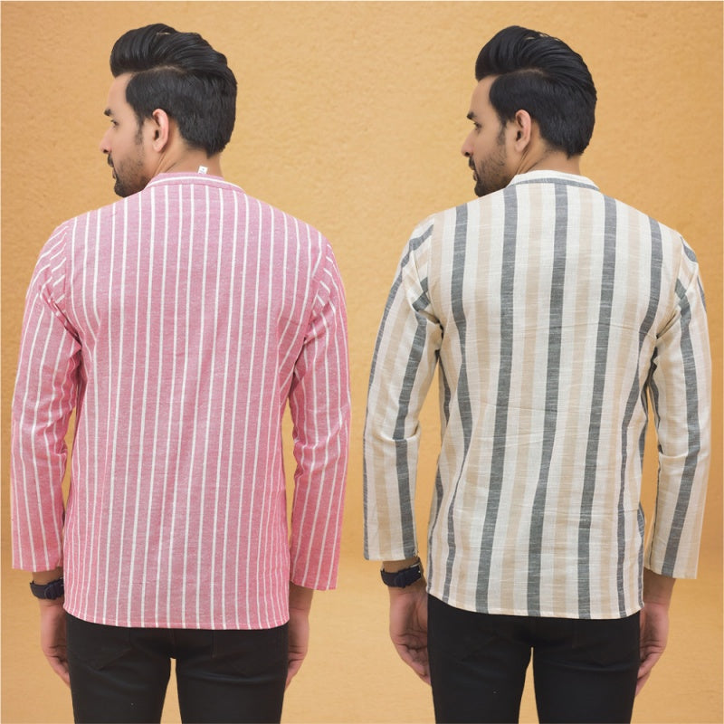 Combo of 2 Men Stripe Cotton Handloom Kurta-25053