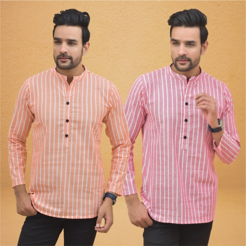 Combo of 2 Men Stripe Cotton Handloom Kurta-25035