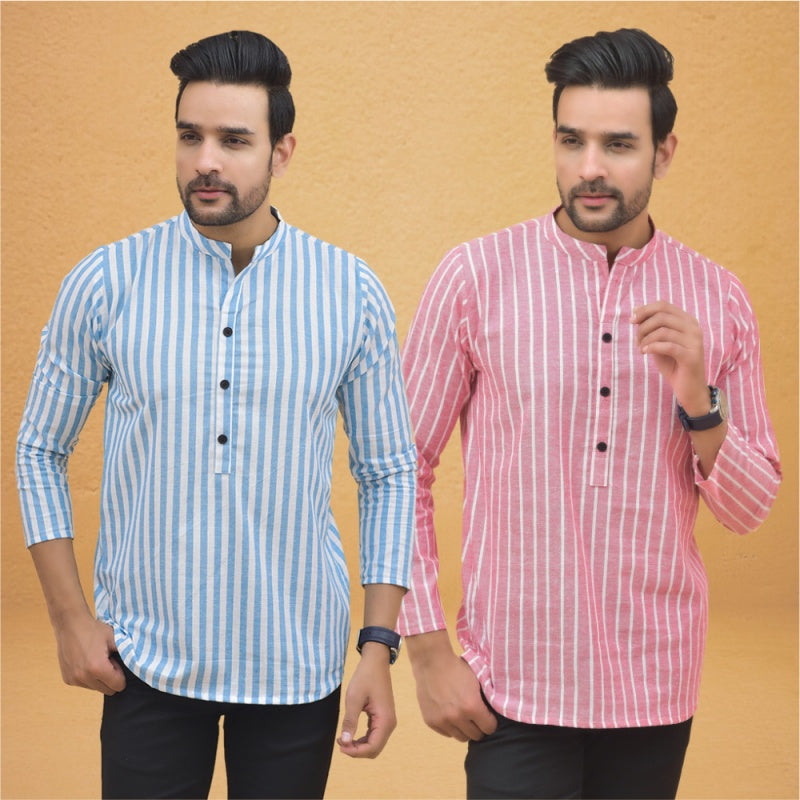 Combo of 2 Men Stripe Cotton Handloom Kurta-25018