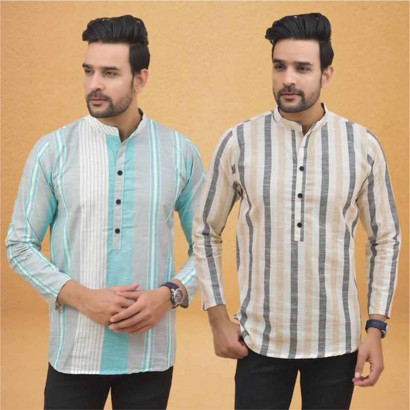 Combo of 2 Men Stripe Cotton Handloom Kurta-25052