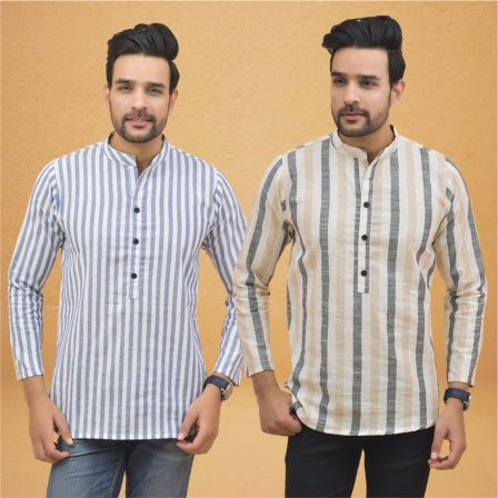 Combo of 2 Men Stripe Cotton Handloom Kurta-25056