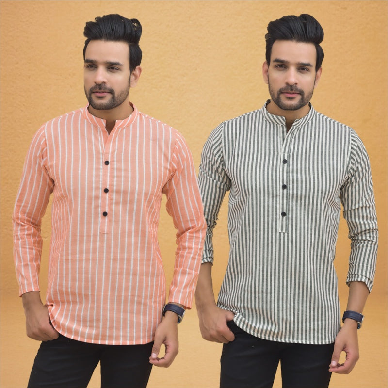 Combo of 2 Men Stripe Cotton Handloom Kurta-25031
