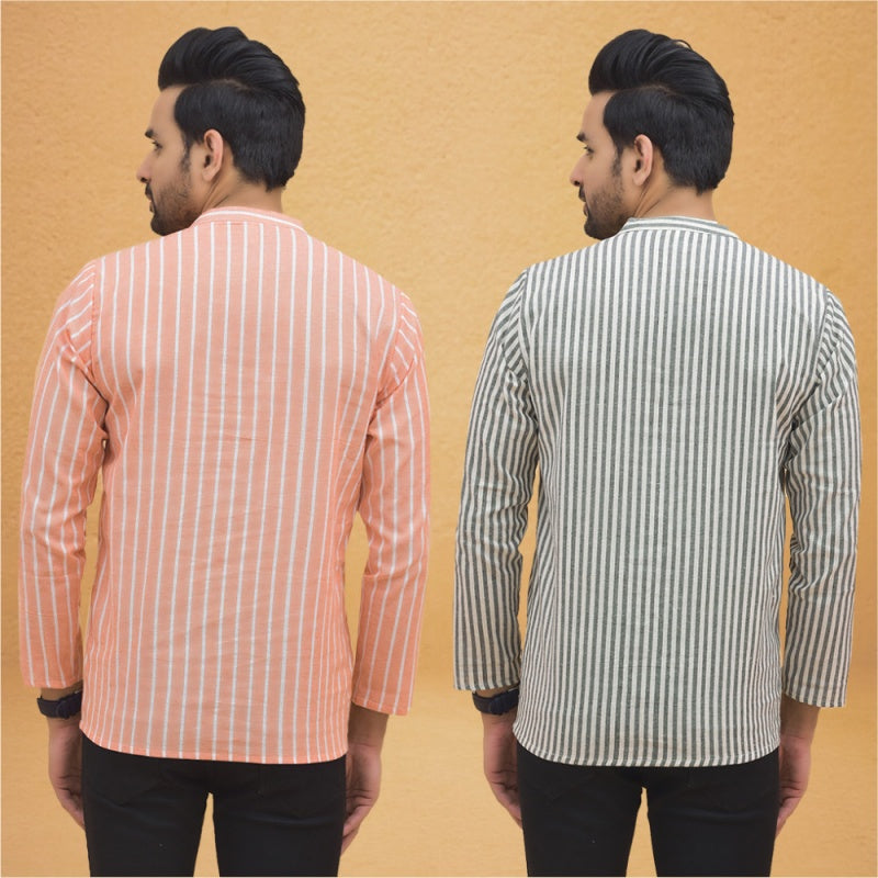 Combo of 2 Men Stripe Cotton Handloom Kurta-25031