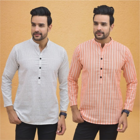 Combo of 2 Men Stripe Cotton Handloom Kurta-25032