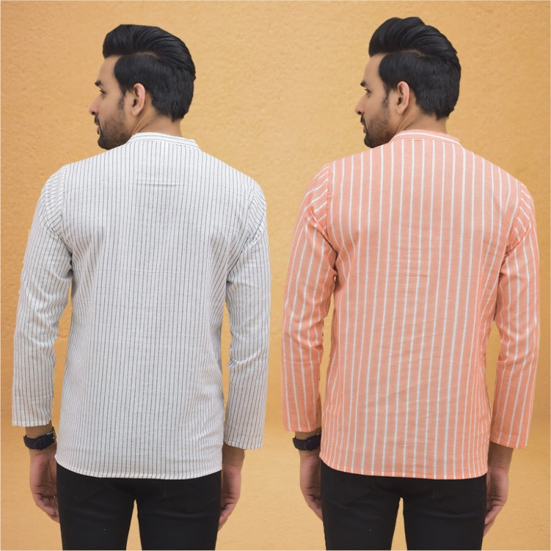 Combo of 2 Men Stripe Cotton Handloom Kurta-25032