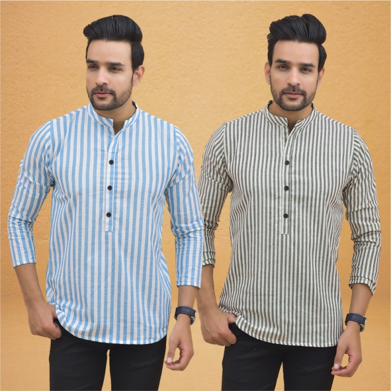 Combo of 2 Men Stripe Cotton Handloom Kurta-25014