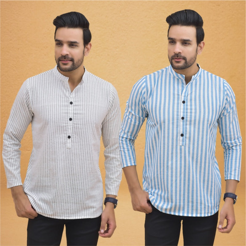 Combo of 2 Men Stripe Cotton Handloom Kurta-25015